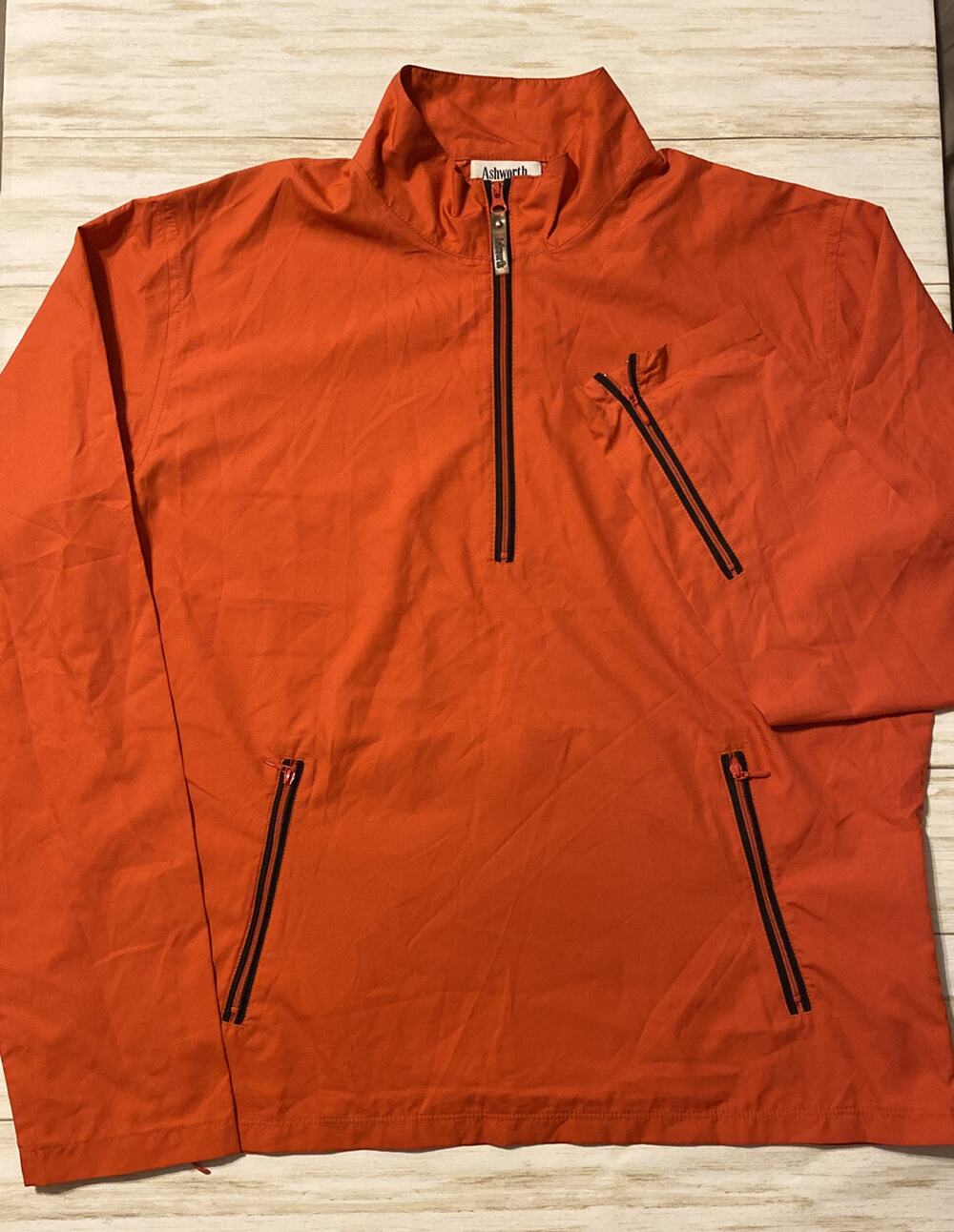 Ashworth Womens Size L Orange Quarter Zip Windbreaker Jacket